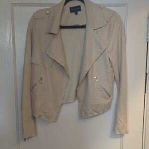 Cream Snakeskin Blazer with Zipper Accents